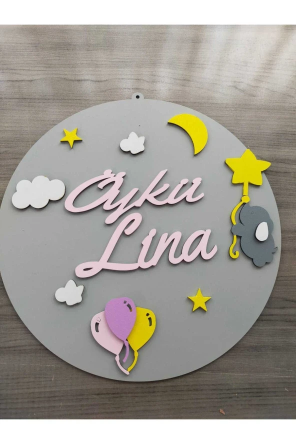 Özel Konsept Tasarım Isimli Bebek Çocuk Kapı Süsü - Resim 3
