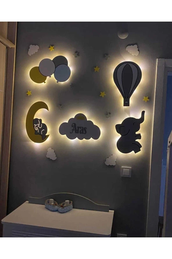 Çocuk Odası Dekoratif Ahşap Gece Lambası Ledli Aydınlatma - 3