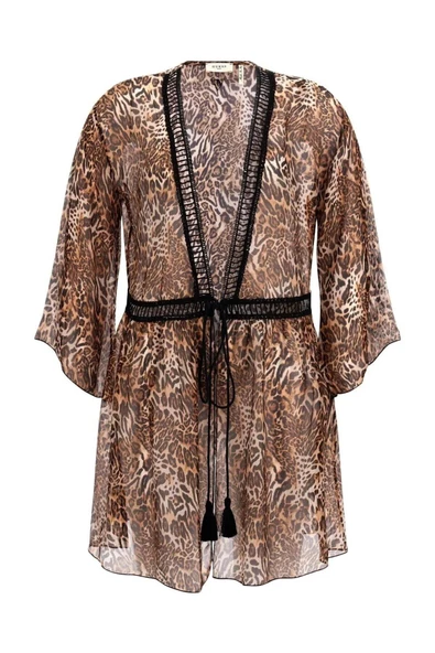 Guess Leopar Desenli Kimono Bağlamalı Pareo E3GK06WE550