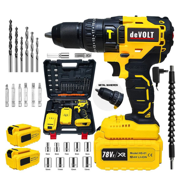 Devolt 78vf 10ah darbeli çift akülü vidalama matkap set EEA218 - 1