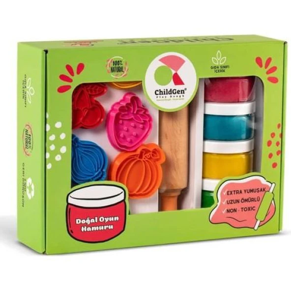 Childgen Doğal Oyun Hamuru Premium Set 4x125 gr Meyveler ve Sebzeler ürün görseli