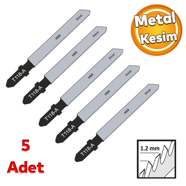 Metal Çelik Demir Kesim Dekupaj Testere Bıçağı Yedek 8 cm Metal Bıçak T118A Kesme 5 Adet Set ürün görseli