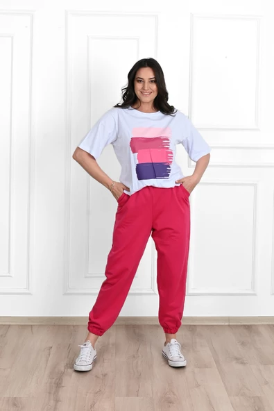 Kadın Büyük Beden Baskı Detaylı Eşofman Takımı 3695-23 - 5