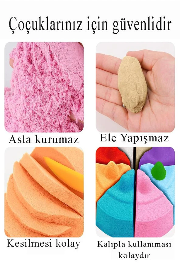 Mor Kinetik Kum 500 gr ve Oyun Kalıbı 6 lı 1 Paket Kurumaz Kinetik Oyun Kumu Doğal Kinetik Kum - 2