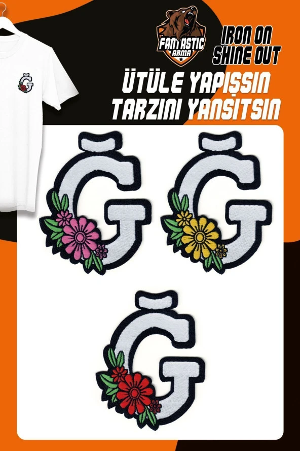 Ütü Ile Yapışan Dokuma Arma Seti Patch Yama Çiçekli Harfler Modeli Ğ Harfi (3 ADET)