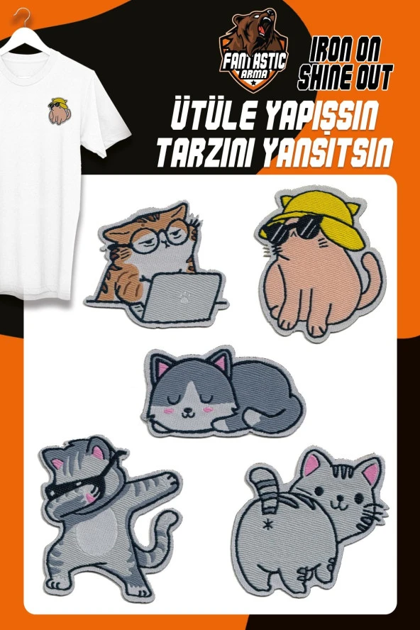 Ütü Ile Yapışan Dokuma Arma Seti Patch Kedi, Kedicik, Catch Modeli