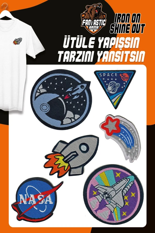 Ütü Ile Yapışan Dokuma Arma Seti Patch Yama Uzay, Nasa, Roket, Space Modeli