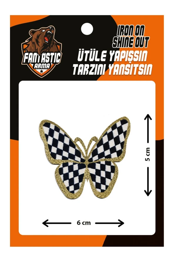 Ütü Ile Yapışan Dokuma Arma, Ev Tekstili, Simli Dama Desen Kelebek Modeli