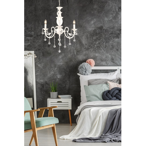 Apliqa 3055-1050-3 WH Beyza 3'Lü Beyaz Kristal Avize - 2