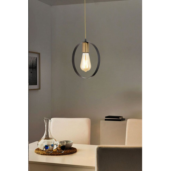 Apliqa 3358-01-BL-FR Halka Tekli Siyah Eskitme Boyalı Modern Sarkıt Avize - 2