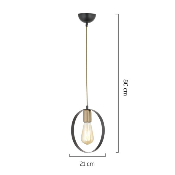 Apliqa 3358-01-BL-FR Halka Tekli Siyah Eskitme Boyalı Modern Sarkıt Avize - 3