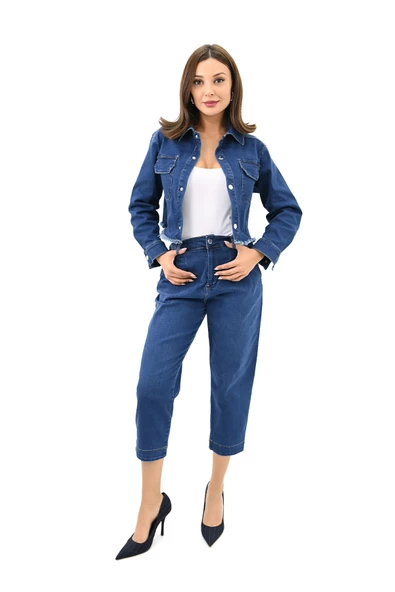 Kadın Püsküllü Çıt Çıtlı Kot Ceket 4410-24 - 2