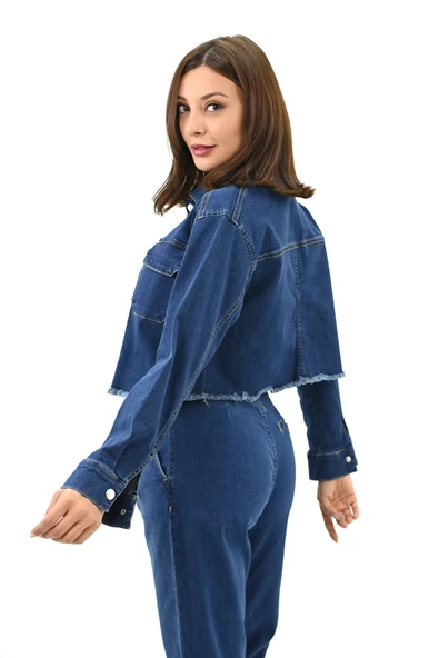 Kadın Püsküllü Çıt Çıtlı Kot Ceket 4410-24 - 5