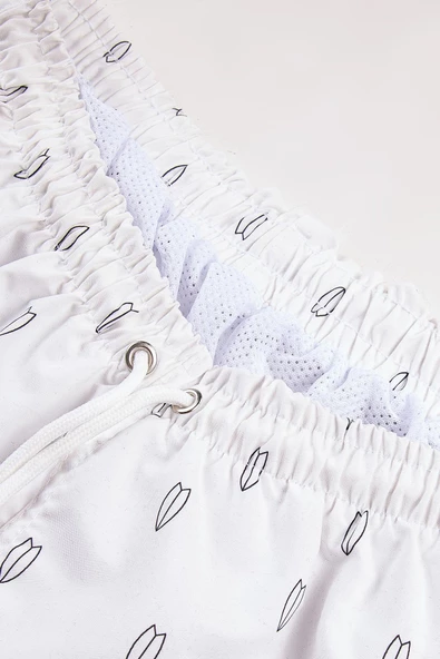 Sörf Tahtası Baskılı Beyaz Erkek Deniz Şortu - 4