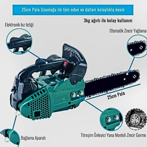 25cc Portatif Mini Benzinli Testere Ağaç Odun Dal Budama Ve Kesme Testeresi Ağaç Kesme Motoru EEA229 (B) - 2