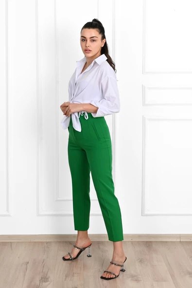 Kadın Yüksek Bel Krep Kumaş Pantolon 6110-23 - 3