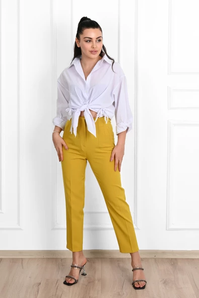 Kadın Yüksek Bel Krep Kumaş Pantolon 6110-23 - 11