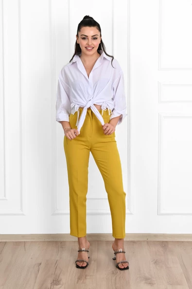 Kadın Yüksek Bel Krep Kumaş Pantolon 6110-23 - 12