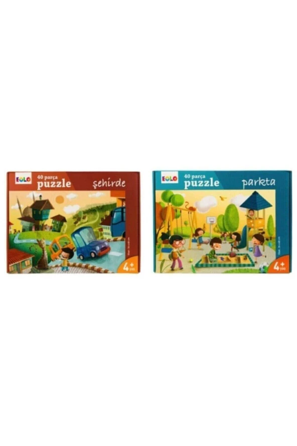 Yer Puzzle 40 Parça 2 Li Set ( Şehirde - Parkta )