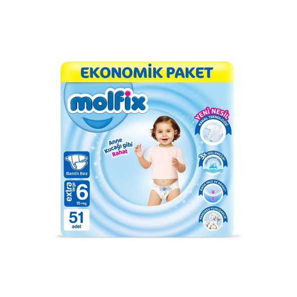 Molfix Bebek Bezi 6 Beden Extra Large Ekonomik Paket 51 Adet