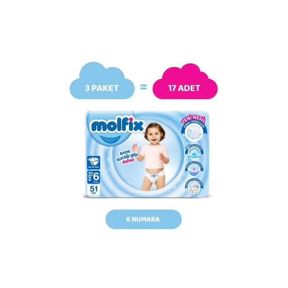 Molfix Bebek Bezi 6 Beden Extra Large Ekonomik Paket 51 Adet - 4