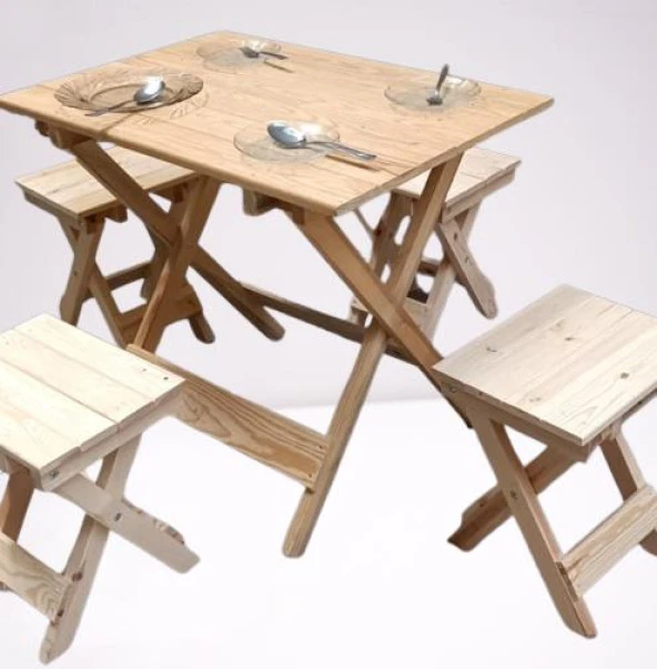 Piknik Seti Katlanabilir HAM 90391Çam Ağac AZ Yer İşgal Eder Çok İş Yapar El Yapım - 2
