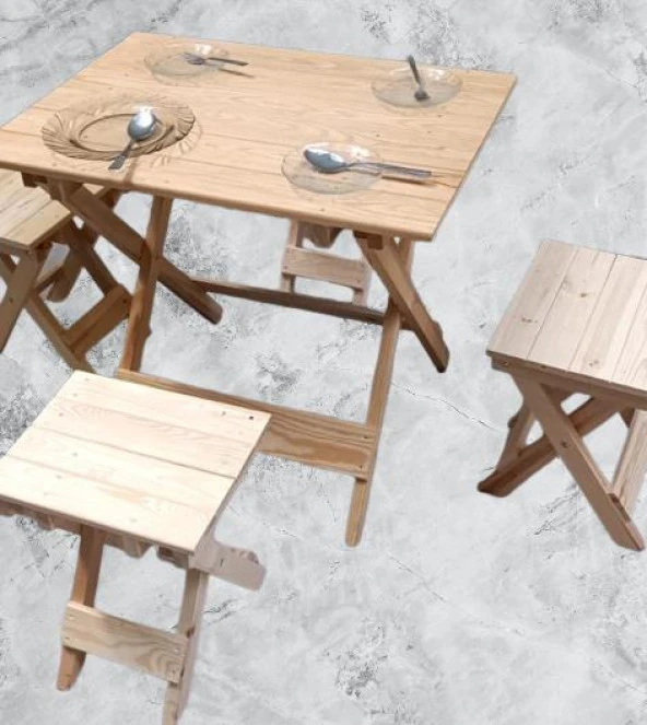 Piknik Seti Katlanabilir HAM 90391Çam Ağac AZ Yer İşgal Eder Çok İş Yapar El Yapım - 5