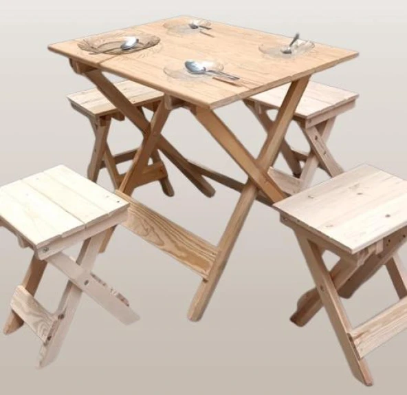 Piknik Seti Katlanabilir HAM 90391Çam Ağac AZ Yer İşgal Eder Çok İş Yapar El Yapım - 7