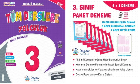 Üçgen 2025 3. Sınıf Tüm Derslere Yolculuk Soru Bankası + Deneme Seti 2 Kitap - 1