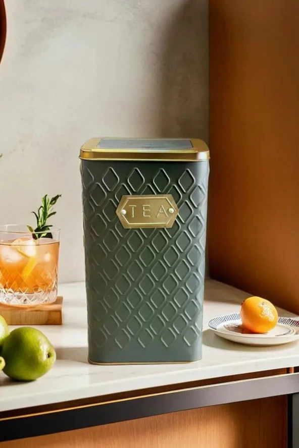1 Adet Gofreli Gri & Gold Çay Saklama Kavanozu 3 lt - 2