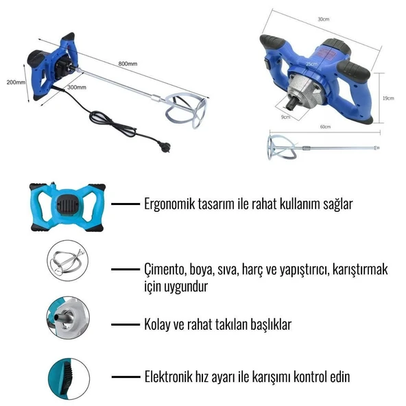 Harç Boya Karıştırıcı Mikser 1600w  EEA190 (B) - 2
