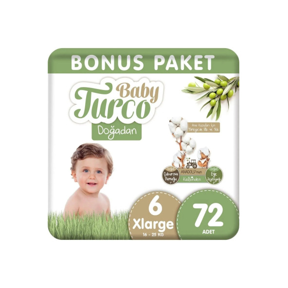 Baby Turco Doğadan 6 Beden xlarge 72'li Bebek Bezi - 1
