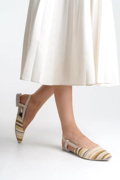 Gısele Bej Kadın Hasır Detay Günlük Rahat Şık Sivri Burun Sandalet Terlik GISELE-1980 - 2