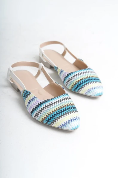 Gısele Mavi Kadın Hasır Detay Günlük Rahat Şık Sivri Burun Sandalet Terlik GISELE-1980 - 4