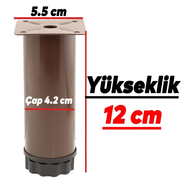 Ayarlanabilir Mobilya Kanepe Baza Koltuk Metal Destek Yükseltici Kahve Ayağı 12 cm Ayakları 4 Adet - 3