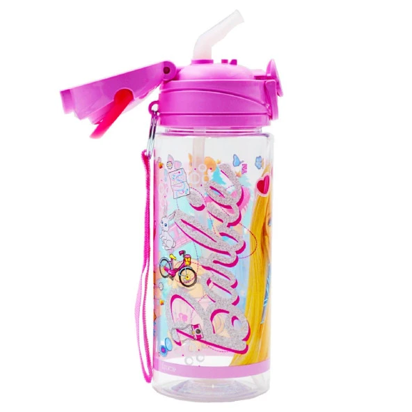 Barbie Lisanslı Pipetli Plastik Matara 500 ml Pembe (OTTO-41445) - Resim 2