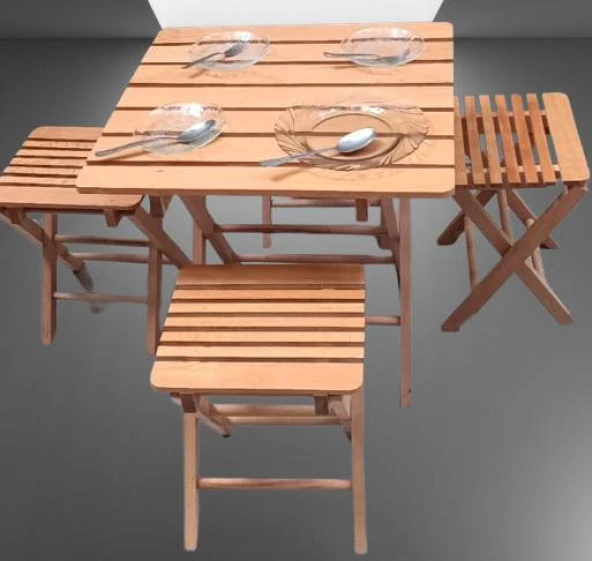 Piknik Seti Katlanabilir 90392 Kayın Ağacı AZ Yer İşgal Eder Çok İş Yapar El Yapım - 4