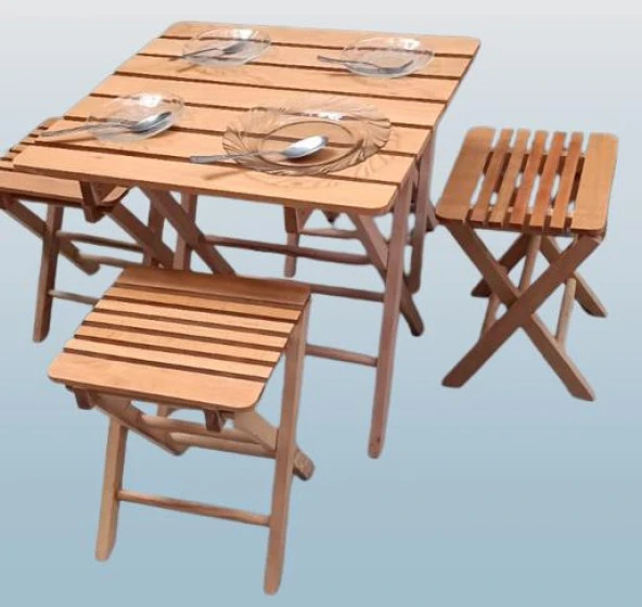 Piknik Seti Katlanabilir 90392 Kayın Ağacı AZ Yer İşgal Eder Çok İş Yapar El Yapım - 5