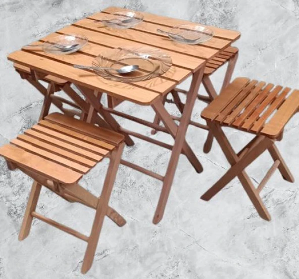 Piknik Seti Katlanabilir 90392 Kayın Ağacı AZ Yer İşgal Eder Çok İş Yapar El Yapım - 6