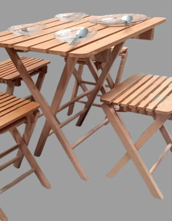 Piknik Seti Katlanabilir 90392 Kayın Ağacı AZ Yer İşgal Eder Çok İş Yapar El Yapım - 7