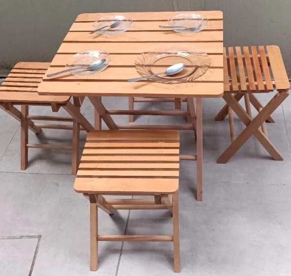 Piknik Seti Katlanabilir 90392 Kayın Ağacı AZ Yer İşgal Eder Çok İş Yapar El Yapım - 8