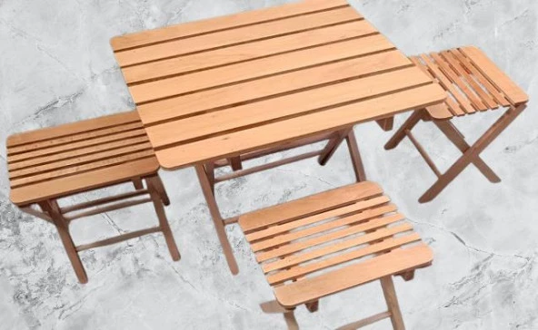 Piknik Seti Katlanabilir 90392 Kayın Ağacı AZ Yer İşgal Eder Çok İş Yapar El Yapım - 9