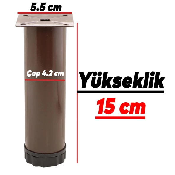 Ayarlanabilir Mobilya Kanepe Baza Koltuk Metal Destek Yükseltici Kahve Ayağı 15 cm Ayakları 4 Adet - 3