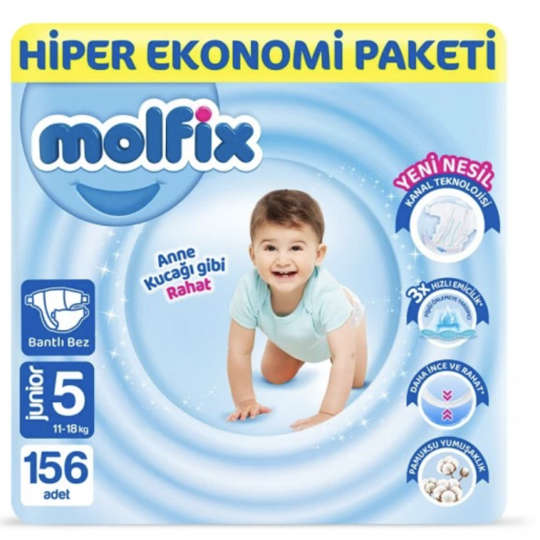 Molfix Bebek Bezi 5 Beden Junior Hiper Ekonomi Paketi 156 Adet