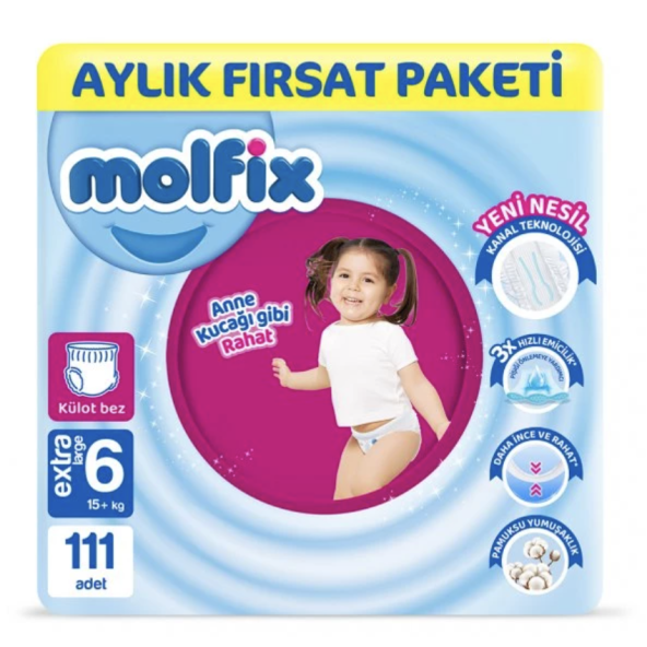 Molfix Pants Bebek Bezi 6 Beden E.Large Aylık Fırsat Paketi 111 Adet