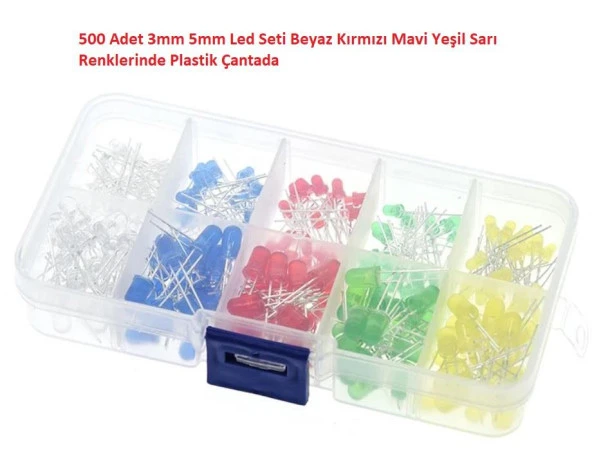 500 Adet 3mm 5mm Led Seti Beyaz Kırmızı Mavi Yeşil Sarı Renklerinde Plastik Çantada
