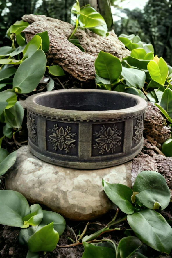 Çiçek Desenli Beton Bonsai ve aranjman Saksısı -+30 ckıcmıcisa
