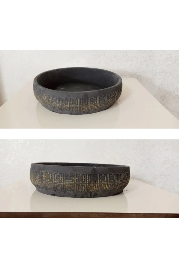 2 Adet Beton Aranjman ve Bonsai Saksısı Kare Desen Ağız Çap 25-30 cm çap Antrasit Gold