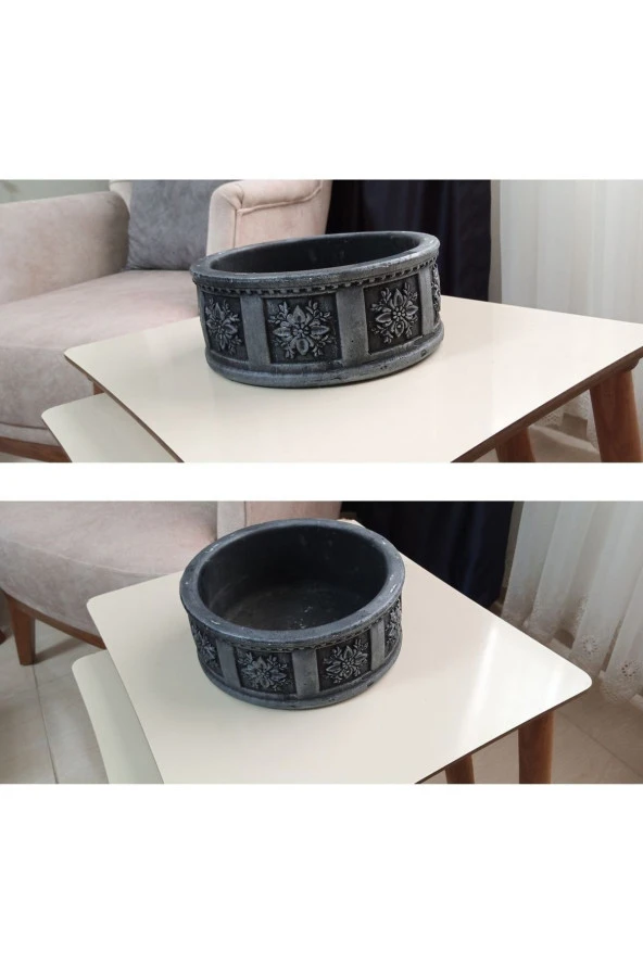 2 Adet Beton Aranjman ve Bonsai Saksısı Çiçek Desen Ağız Çap 20-30 cm çap Antrasit Gold