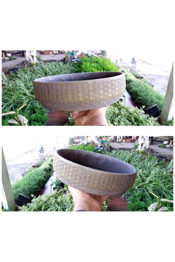 2 Adet Londra Dizayn Beton Aranjman ve Bonsai Saksısı Çiçek Desen Ağız Çap 20-30 cm çap - Resim 2
